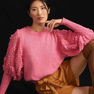 Stella Pardo pink crochet sleeve sweater